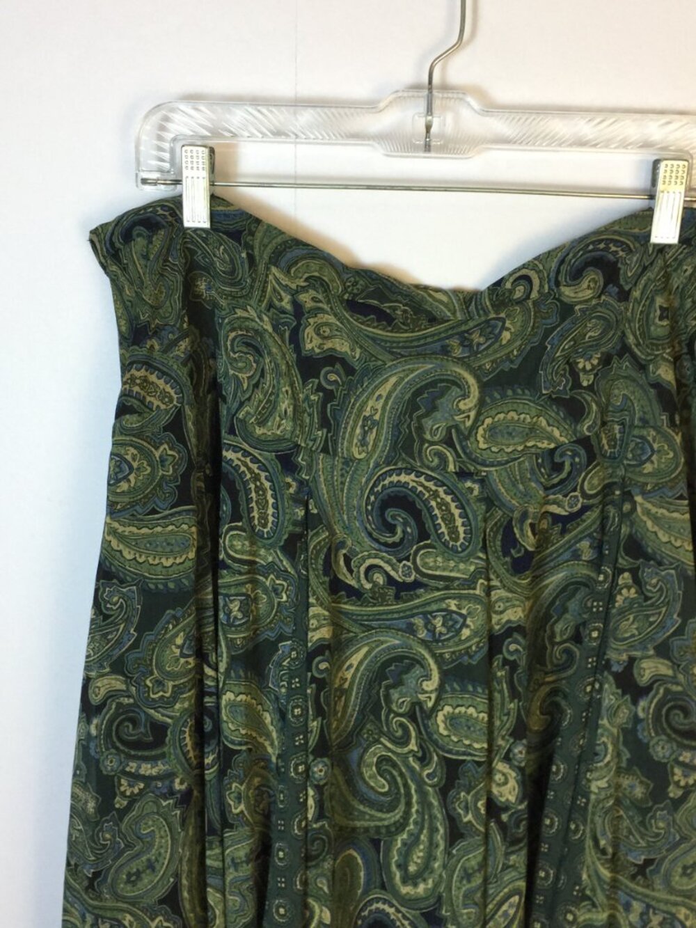 Coldwater Creek A-line Midi Skirt Size L Womans Green Blue Paisley Pleated Boho - Picture 11 of 15